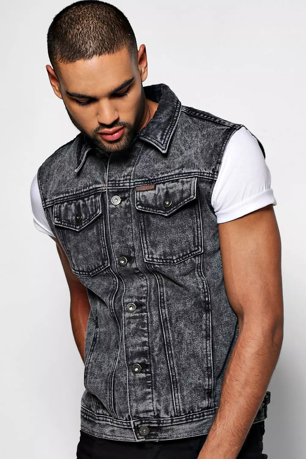 Sleeveless denim hot sale jacket mens